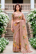 Purple Cotton Print Woven Work Traditional Saree