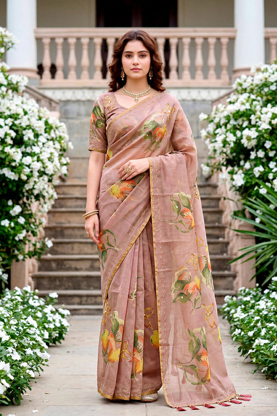 Purple Cotton Print Woven Work Traditional Saree