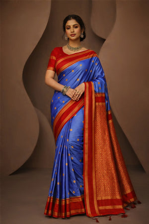 Blue Silk Woven Work Traditional Saree