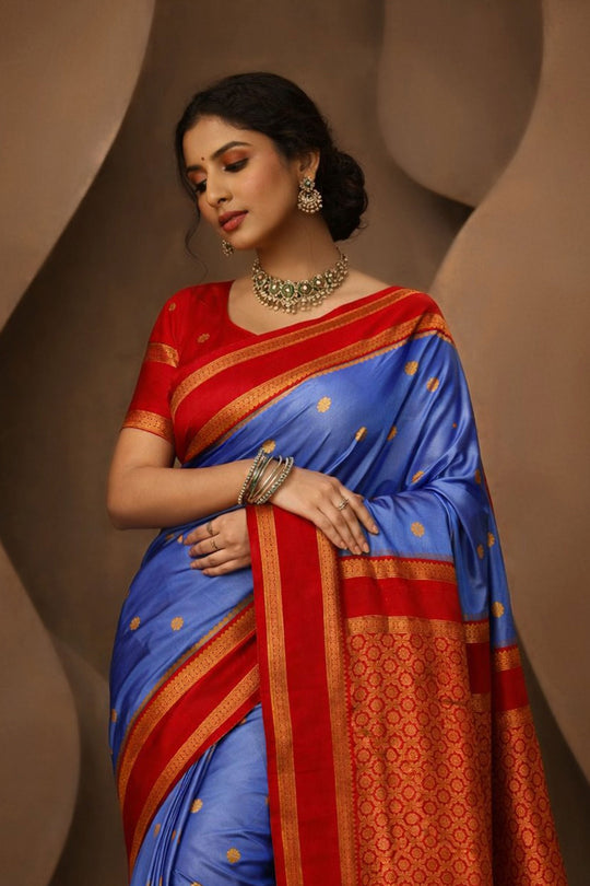 Blue Silk Woven Work Traditional Saree
