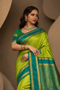 Olive Green Silk Woven Work Traditional Saree