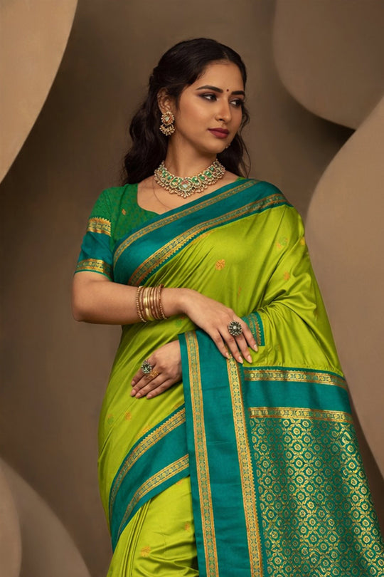 Olive Green Silk Woven Work Traditional Saree