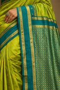 Olive Green Silk Woven Work Traditional Saree