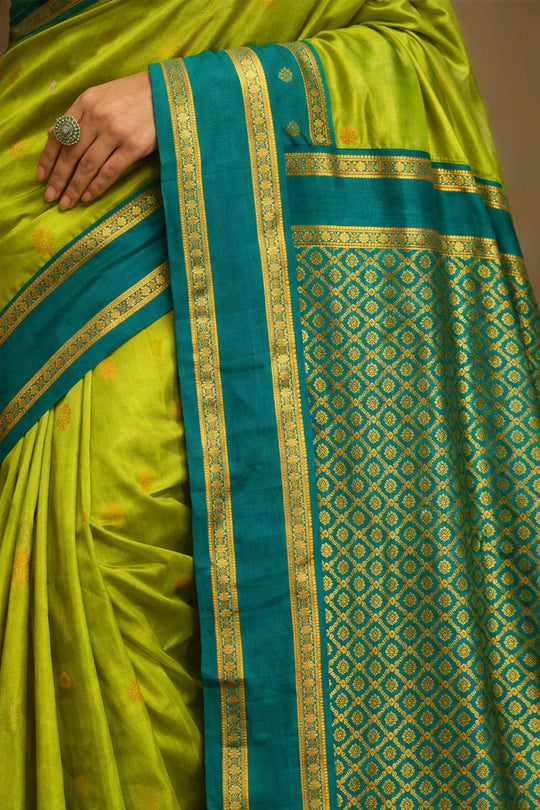 Olive Green Silk Woven Work Traditional Saree