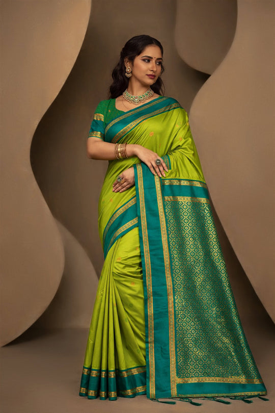 Olive Green Silk Woven Work Traditional Saree