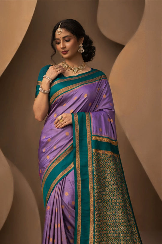 Lavender Silk Woven Work Traditional Saree