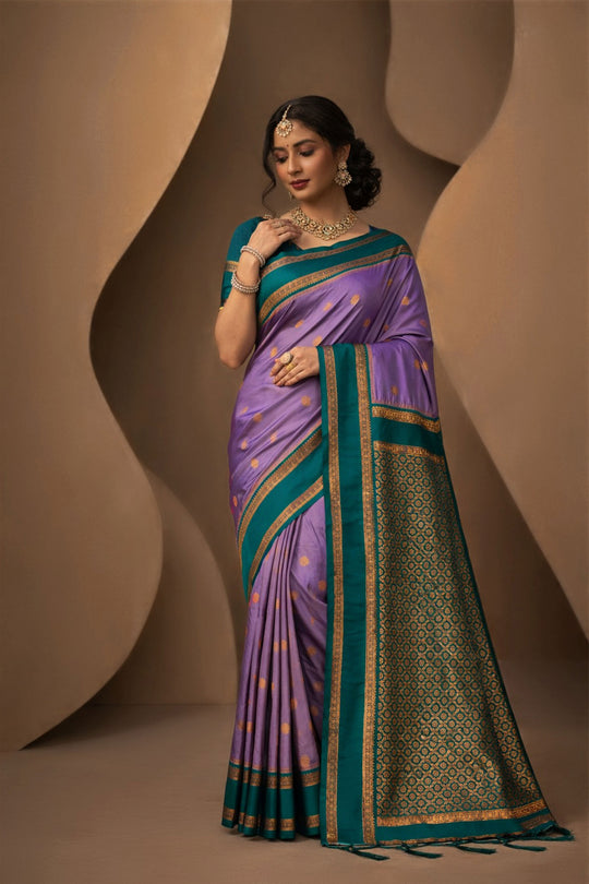 Lavender Silk Woven Work Traditional Saree