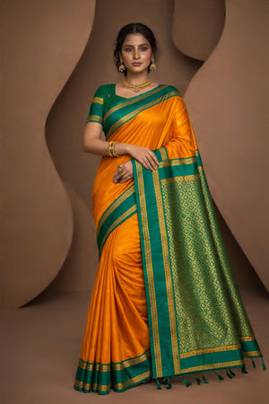 Yellow Silk Woven Work Traditional Saree