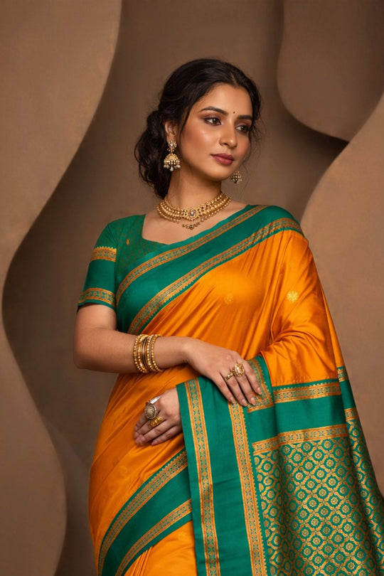 Yellow Silk Woven Work Traditional Saree