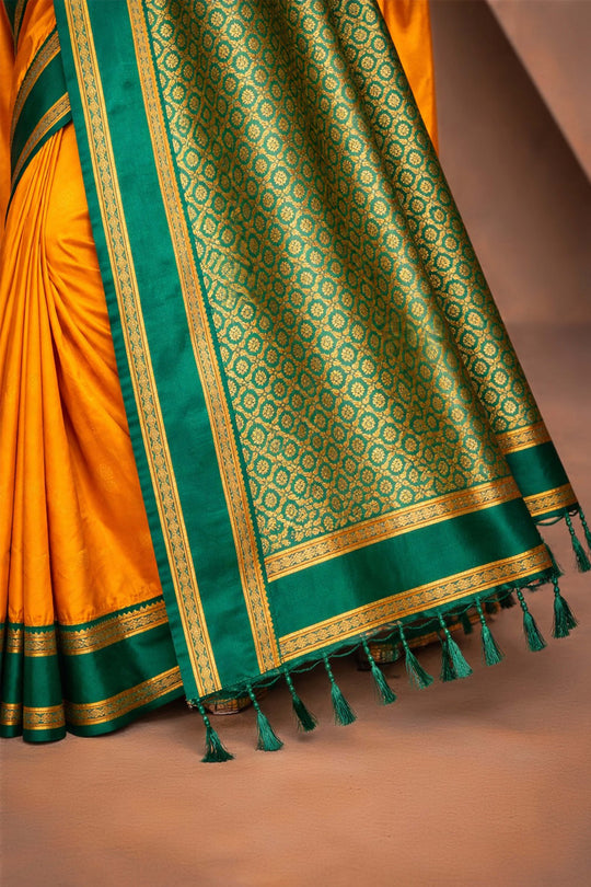 Yellow Silk Woven Work Traditional Saree