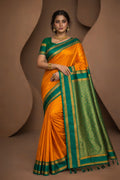 Yellow Silk Woven Work Traditional Saree