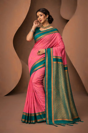 Dark Peach Silk Woven Work Traditional Saree