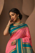 Dark Peach Silk Woven Work Traditional Saree