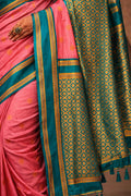 Dark Peach Silk Woven Work Traditional Saree