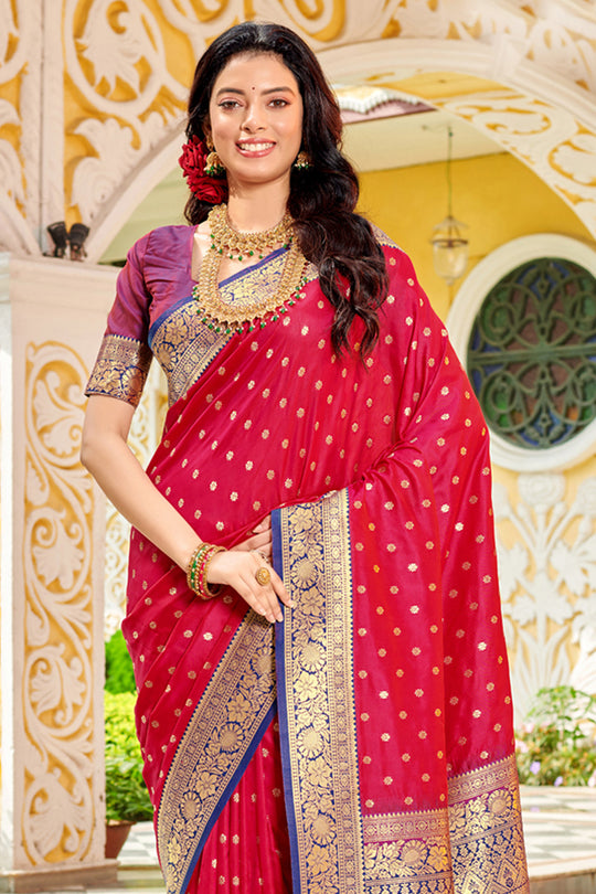 Maroon Banarasi Silk Saree With Blouse Piece