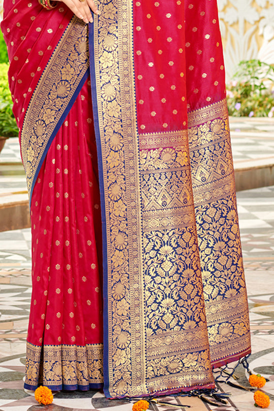 Maroon Banarasi Silk Saree With Blouse Piece