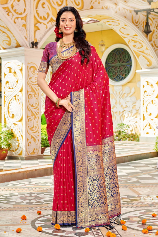 Maroon Banarasi Silk Saree With Blouse Piece