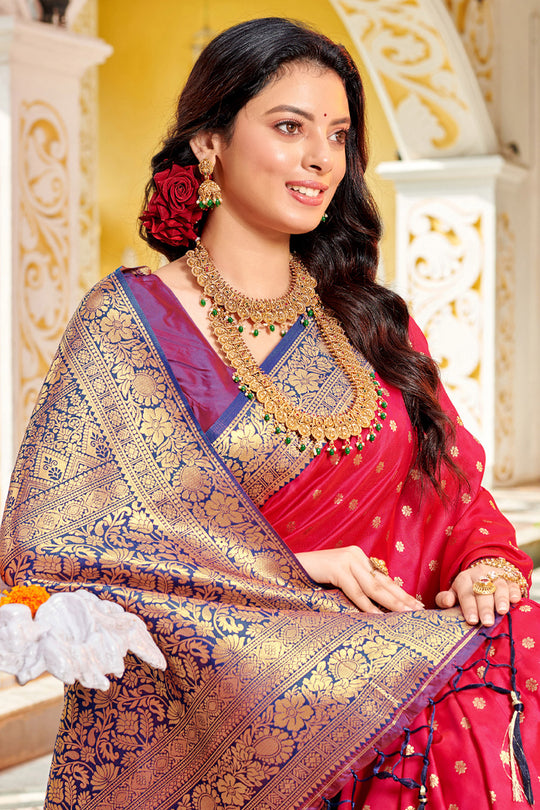 Maroon Banarasi Silk Saree With Blouse Piece