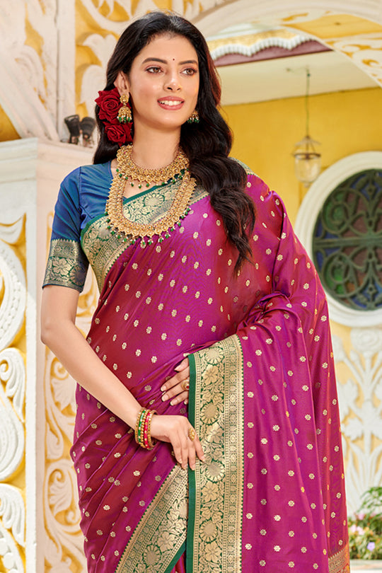 Sky Blue Banarasi Silk Saree With Blouse Piece