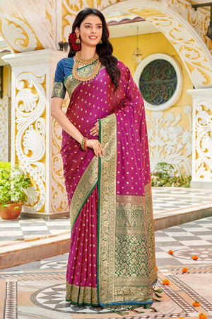 Sky Blue Banarasi Silk Saree With Blouse Piece