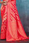 Pink Banarasi Silk Saree With Blouse