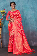 Pink Banarasi Silk Saree With Blouse