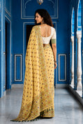 Lemon Yellow Cotton Blend Woven Work Traditional Saree