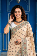 Beige Cotton Blend Woven Work Traditional Saree