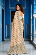 Beige Cotton Blend Woven Work Traditional Saree