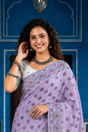 Baby Pink Cotton Blend Woven Work Traditional Saree