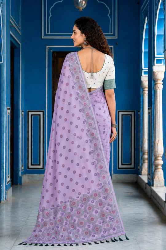 Baby Pink Cotton Blend Woven Work Traditional Saree