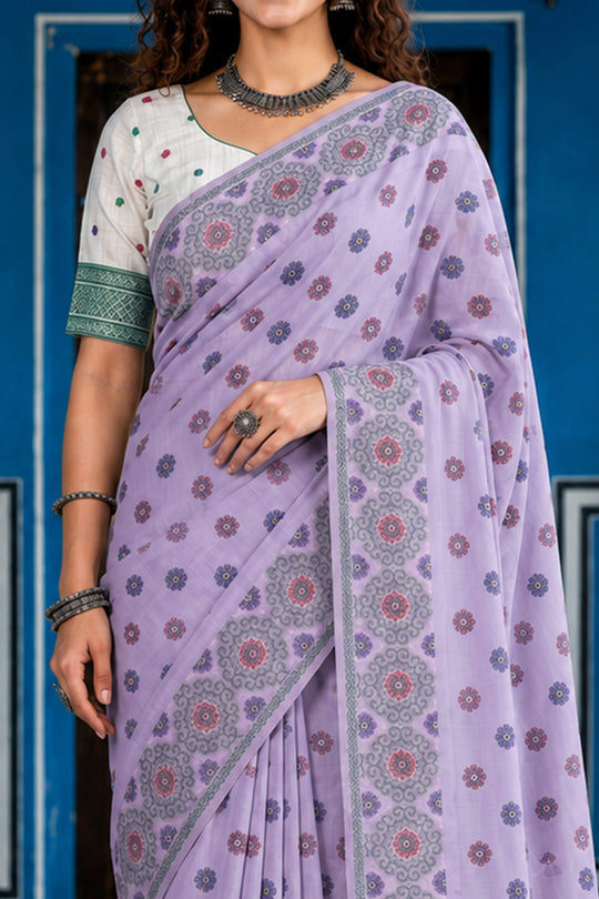 Baby Pink Cotton Blend Woven Work Traditional Saree