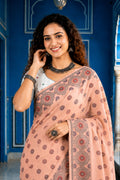 Blush Pink Cotton Blend Woven Work Traditional Saree