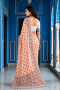 Blush Pink Cotton Blend Woven Work Traditional Saree