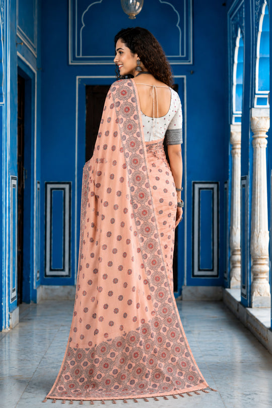 Blush Pink Cotton Blend Woven Work Traditional Saree