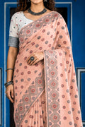 Blush Pink Cotton Blend Woven Work Traditional Saree