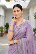Lavender Purple Cotton Blend Woven Work Traditional Saree