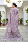 Lavender Purple Cotton Blend Woven Work Traditional Saree