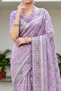 Lavender Purple Cotton Blend Woven Work Traditional Saree