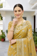 Mustard Gold Cotton Blend Woven Work Traditional Saree