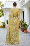 Mustard Gold Cotton Blend Woven Work Traditional Saree