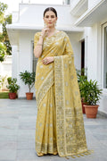 Mustard Gold Cotton Blend Woven Work Traditional Saree