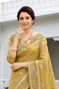 Honey Gold Cotton Blend Woven Work Traditional Saree