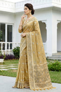 Honey Gold Cotton Blend Woven Work Traditional Saree
