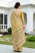Honey Gold Cotton Blend Woven Work Traditional Saree