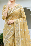 Honey Gold Cotton Blend Woven Work Traditional Saree