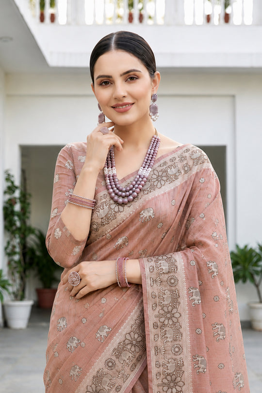 Dusty Rose Cotton Blend Woven Work Traditional Saree
