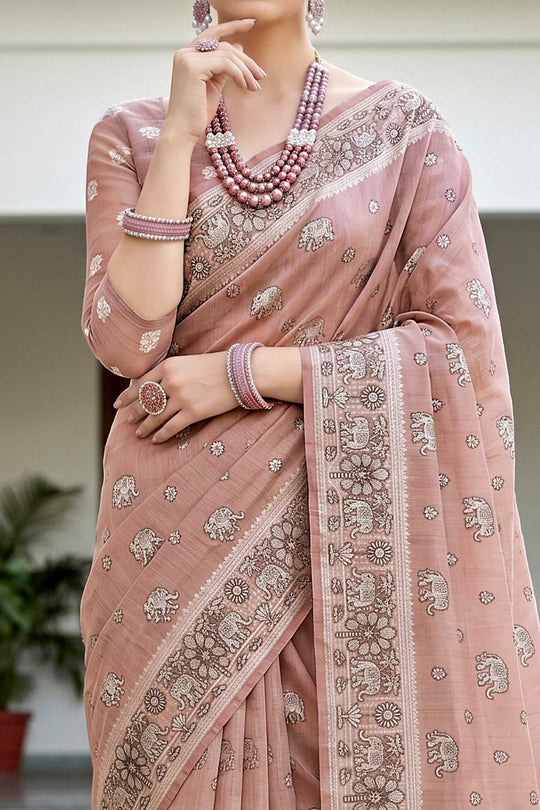 Dusty Rose Cotton Blend Woven Work Traditional Saree