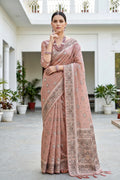 Dusty Rose Cotton Blend Woven Work Traditional Saree