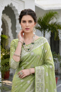 Pista Green Cotton Blend Woven Work Traditional Saree